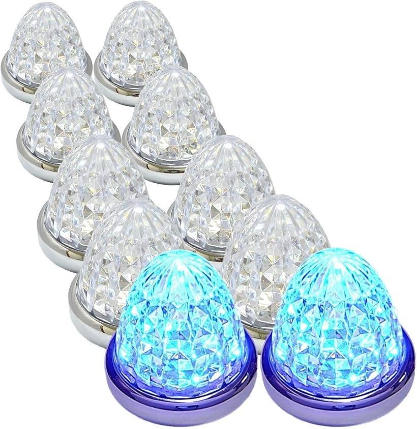 カスタマイズ 24V トラック用 LED マーカーランプ サイド 8面クリスタルカット仕様 16LED 汎用 10個 セット ブルー (ブルー)|エムラインストア