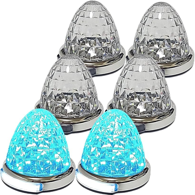 互換品 カスタマイズ 12V 24V トラック用 LED マーカーランプ 路肩灯機能付 サイド メッキリング 5面クリスタルカット仕様 22LED 汎用 (アイスブルー, 6個セット)|エムラインストア