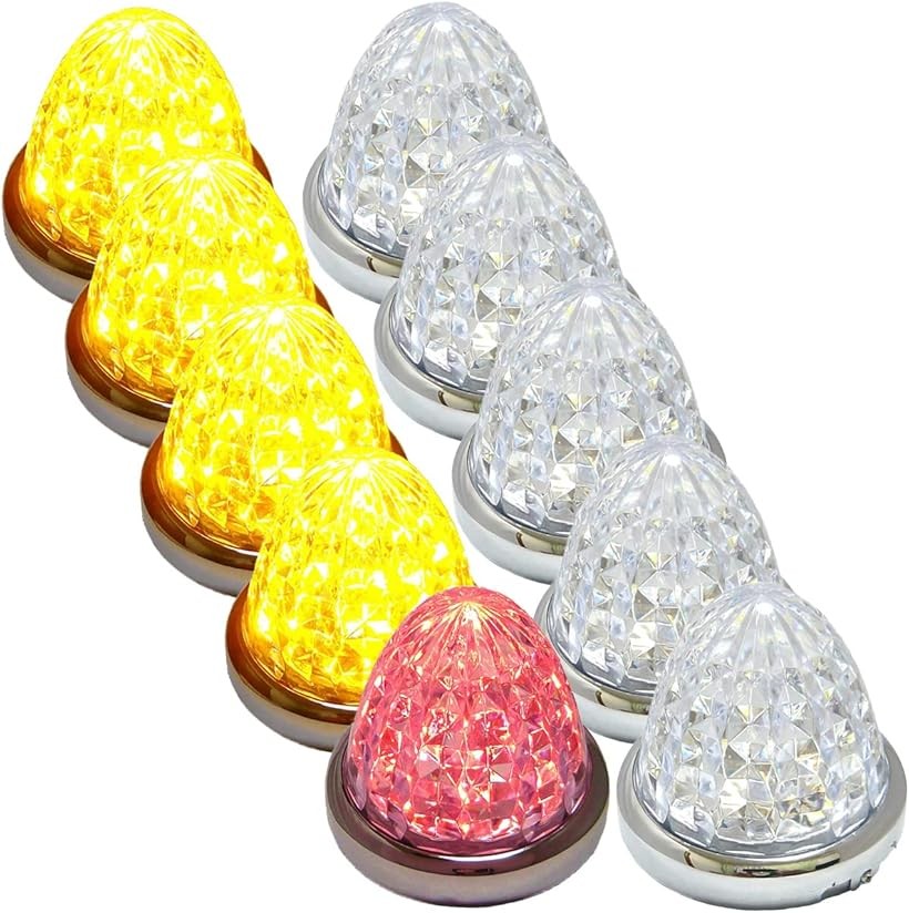 互換品 カスタマイズ 24V トラック用 LED マーカーランプ サイド 8面クリスタルカット仕様 16LED 汎用 10個 セット オレンジ / レッド (オレンジ / レッド)|エムラインストア