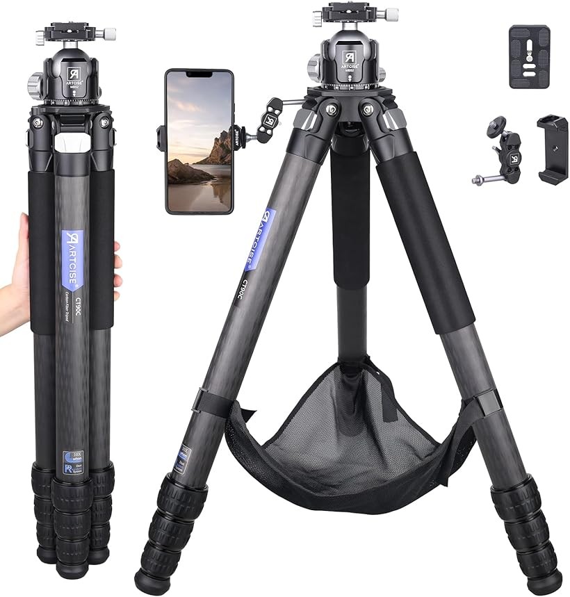 互換品 40mm管経 大型 カーボン 三脚＆52mm ボール低重心雲台 コンパクト トラベル ファイバー カメラビデオ アルカスイス規格 クイックシュー パノラマ三脚ヘッド DSLR/一眼レフ/デジタルに適用 耐荷重40キロ