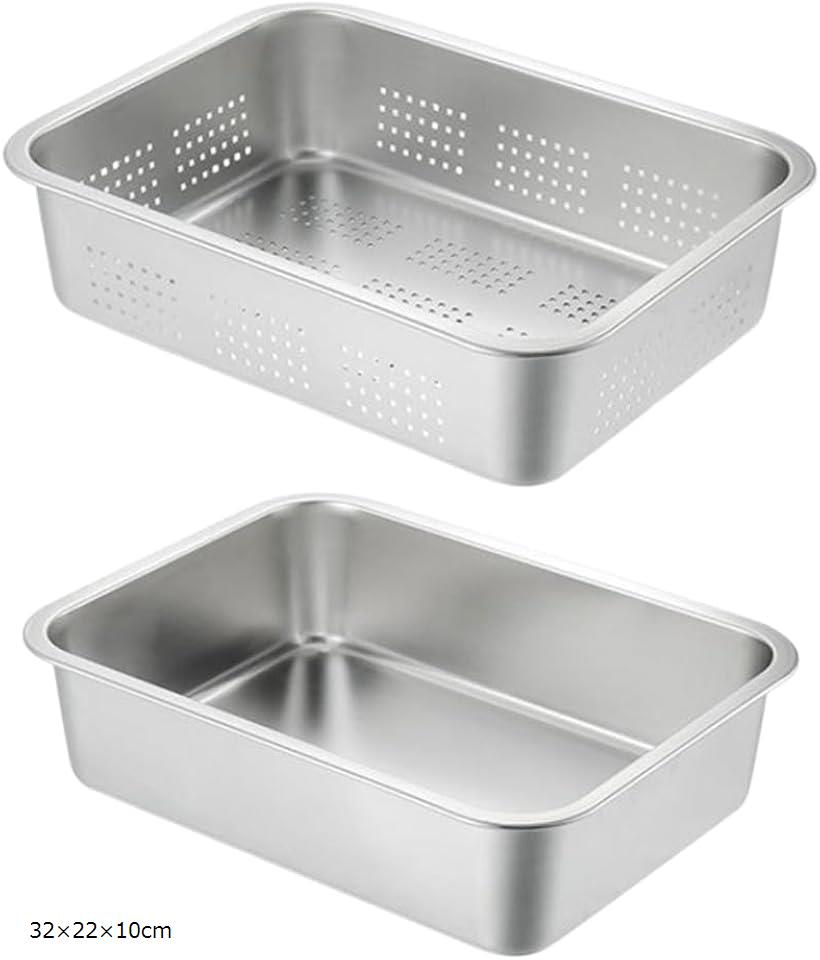 ステンレスバット 調理器具 水切り 揚げ物 鍋 四角 網 32x22x15cm 36x27x10cm 36x27x15cm 32x22x10cm