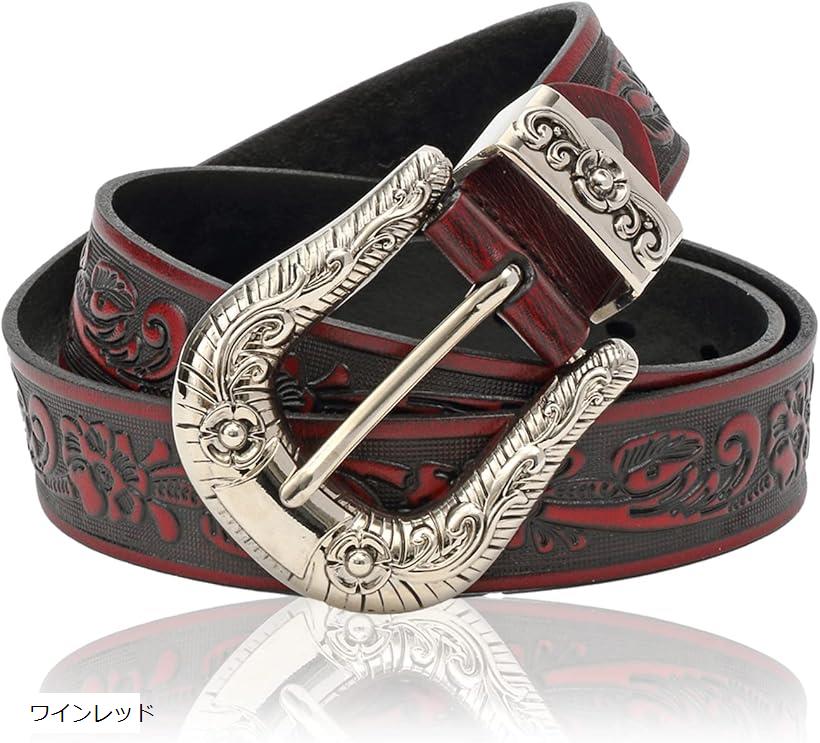 楽天市場】カービング柄 型押し レザー ベルト ウエスタン D型バックル