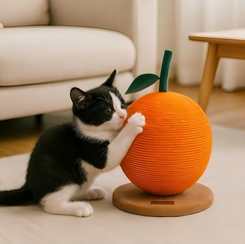 バリバリボウル 爪とぎボール 猫 みかん インテリア キャットタワー 登り棒 サイザル麻 おもちゃ 多用途デザイン 置き型 省スペース