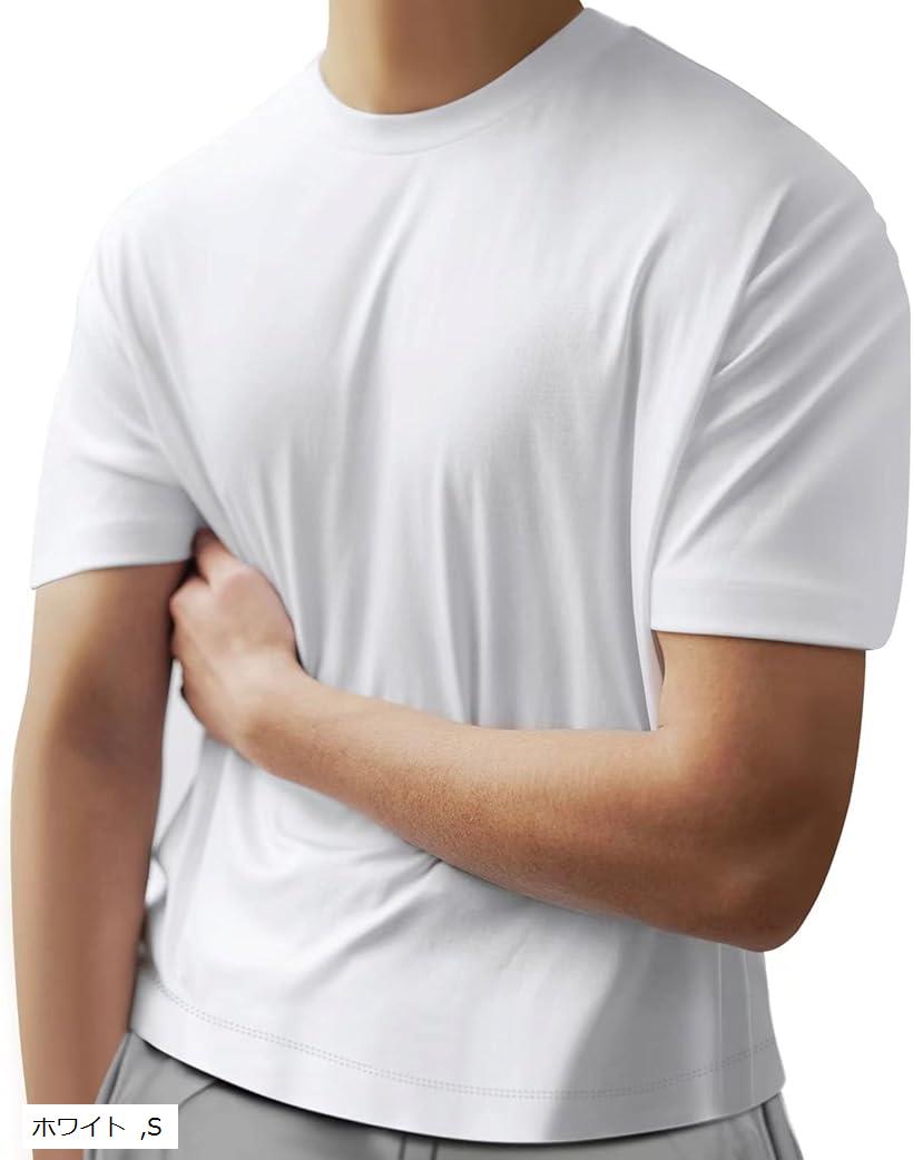 Tシャツ メンズ 半袖 綿100% クルーネック 無地 定番 ビジカジ 柔らかい肌触り 洗える 防シワ加工 液体アンモニア加工 かっこいい おしゃれ トップス 人気 QINGWU PHEATHER ホワイト S
