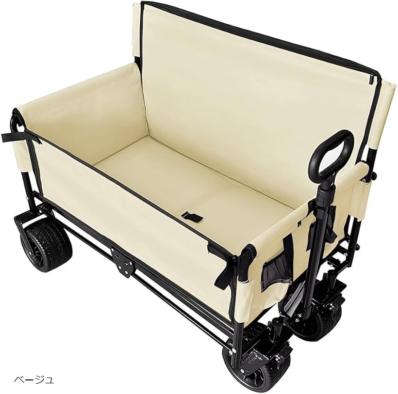 キャリーワゴン キャリーカート ソファ付きキャンプカート キャンプワゴン アウトドアワゴン ワンタッチ収束 頑丈 ワイドタイヤ搭載 ソファ席 サイレントホイール ベージュ