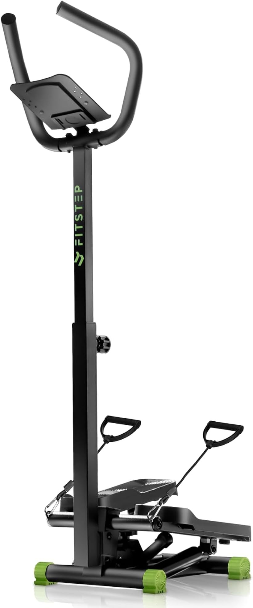 パーソナルトレーナー監修 ステッパー 静音 ハンドル付き スマホ・タブレットホルダー付き 健康器具 足踏み健康器具 健康ステッパー 有酸素運動 筋トレ 室内 耐荷重120kg (ブラック, 奥行589mmx幅319mmx高さ1203m)｜エムラインストア