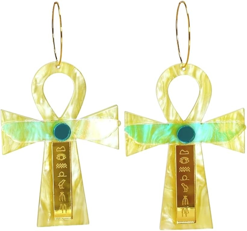 Egypt Ankh Cross Earrings エジプト アンク クロス 十字 ピアス セット オーストラリア メルボルン (緑、金、黄色)|エムラインストア