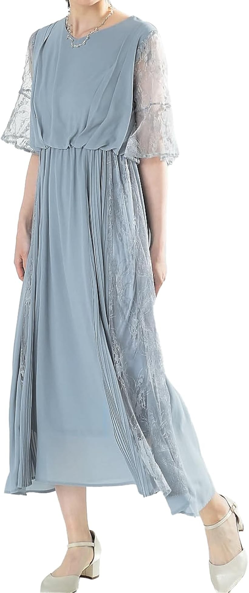 結婚式 ドレス お呼ばれ フォーマル ワンピース レディース ミモレ丈 ロング シフォンドレス (ライトグレー / ミモレ丈 / 327014, S)｜エムラインストア