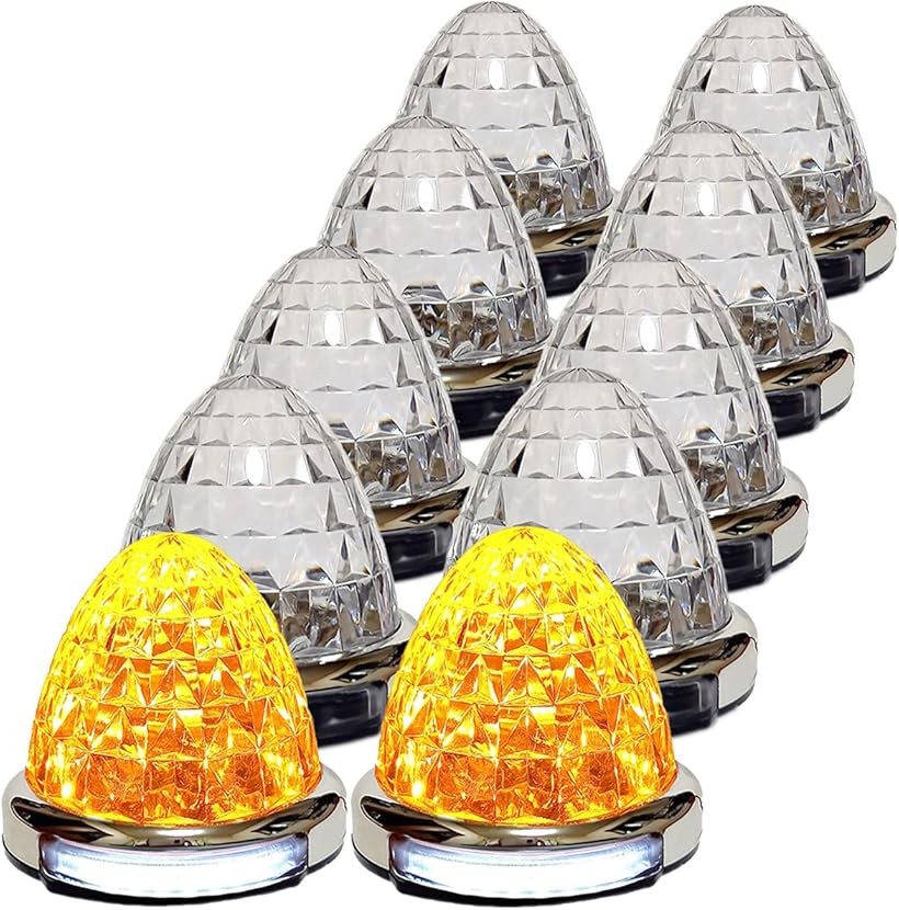 互換品 カスタマイズ 12V 24V トラック用 LED マーカーランプ 路肩灯機能付 サイド メッキリング 5面クリスタルカット仕様 22LED 汎用 (オレンジ, 10個セット)|エムラインストア