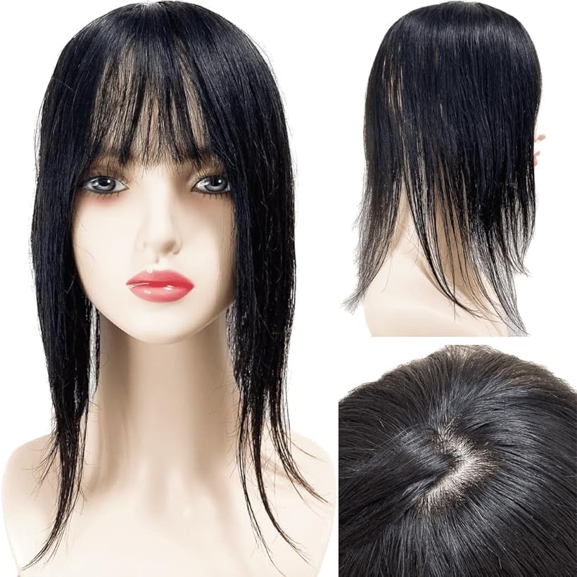 部分ウィッグ 人毛100% ヘアピース トップピース トップウィッグ トップカバー 白髪カバー 前髪ウィッグ 自然 部分カツラ 医療用 浮かない かつら 女性 レディース つむじ 頭頂部 (ナチュラルブラック（35cm）, Free)｜エムラインストア