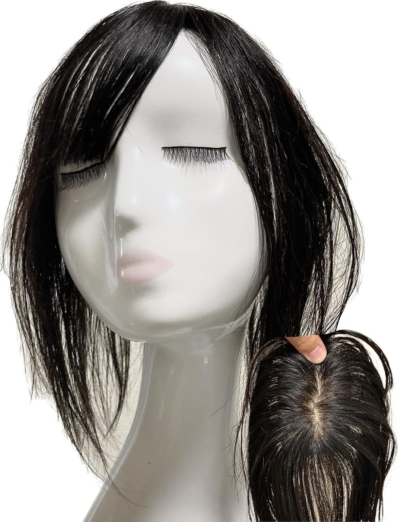 部分ウィッグ 人毛100% ヘアピース トップピース トップカバー 白髪カバー 前髪ウィッグ 自然 部分カツラ 医療用 浮かない かつら 女性 レディース つむじ 頭頂部 (デザイナーズミディアム (ナチュラルブラック), 30cm)｜エムラインストア