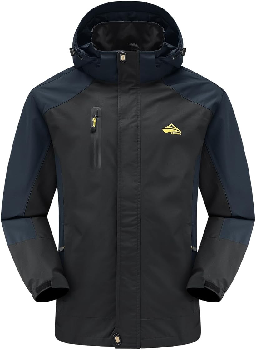 Rain and Wind Resistant Outdoor Jacket Men's Mountaineering Wear Waterproof Mountaineering Clothes Windbreaker Mountain Jacket Windproof and Water Repellent (Black, 2XL)