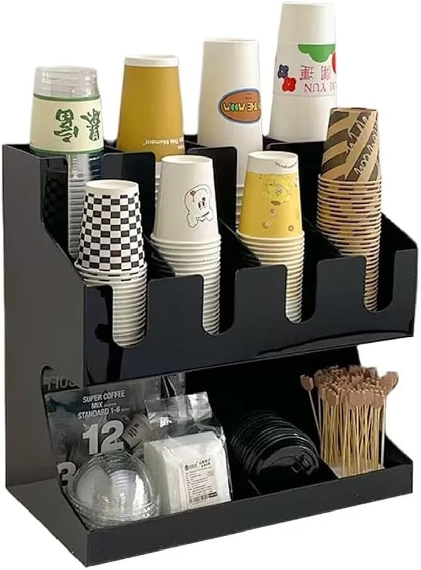 紙コップホルダー 収納 カップディスペンサー 置き型 カップスタンド アクリル製 ホーム オフィス 集会 飲料 イベント 喫茶店 業務用 (ブラック, 11列)｜エムラインストア