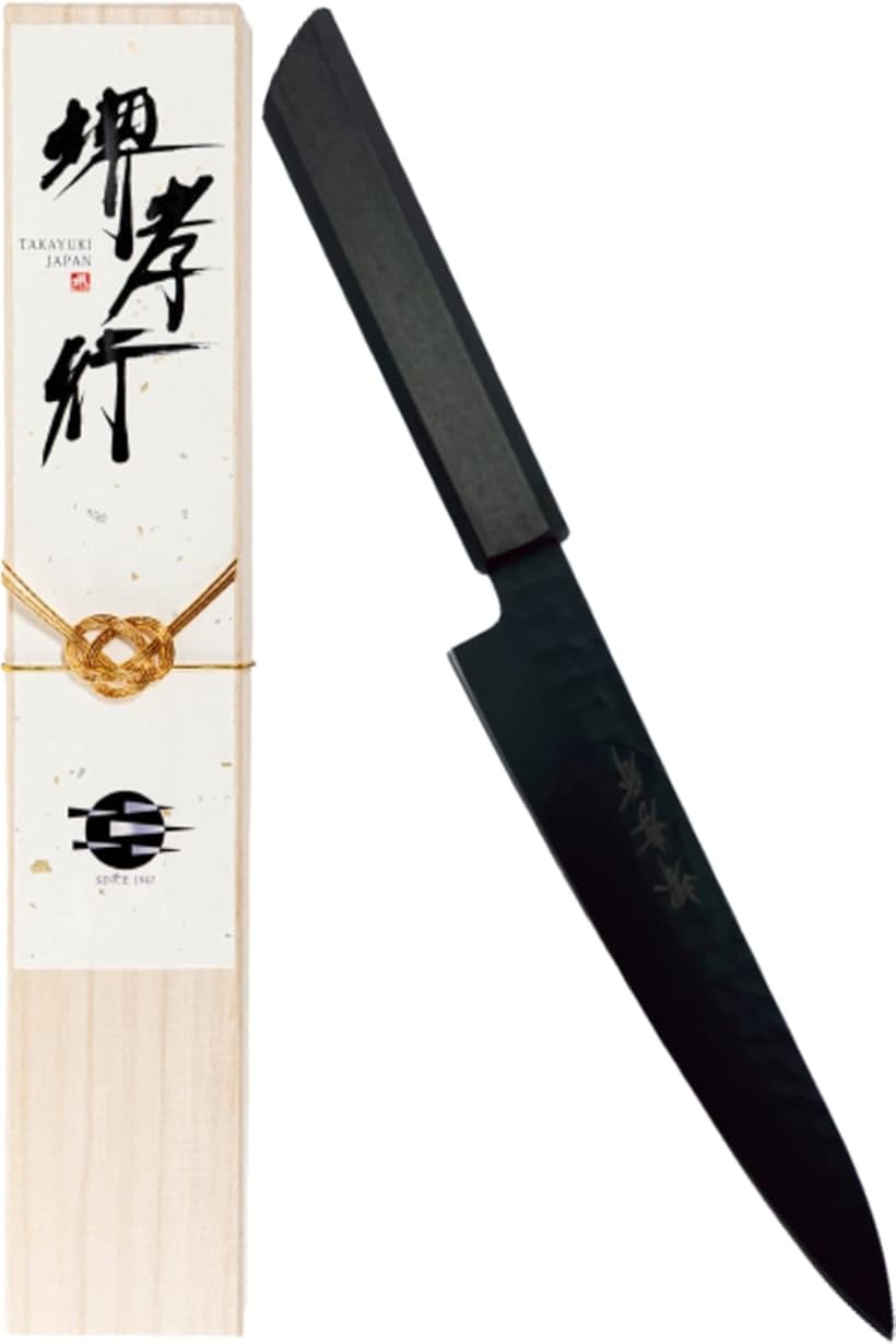 堺孝行 プロの料理人が愛用する包丁ブランド 朗黒 ペティナイフ 150mm V金10号 vg10 青木刃物製作所 型番r15004｜エムラインストア