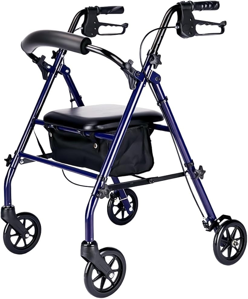 手押し車 シルバーカー 多機能 歩行器 ショッピングカー 折りたたみ 座れる 高さ調整可能 静音 ブレーキロック機能付き 室内室外兼用 日本語説明書付き (50x60x高さ77-87 cm)|エムラインストア