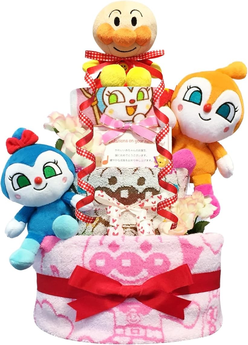 おむつケーキ 女の子 出産祝い 赤ちゃん 誕生日 ベビーシャワー ギフト (ピンク, 3段 Sサイズ)|エムラインストア