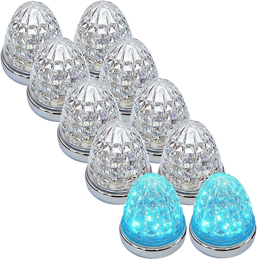 互換品 カスタマイズ 24V メッキリング LED マーカーランプ サイド トラック用 クリスタルカット仕様 16LED 汎用 シーリングタイプ 防水 (クリアレンズ　アイスブルー, 10個)｜エムラインストア