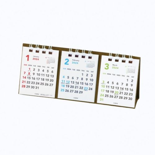 ベーシック プチプチ卓上3ヶ月カレンダー2024Calendar