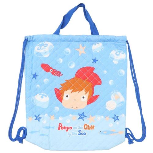 ナップサック 崖の上のポニョ キルトナップサック ゆらゆらポニョ スタジオジブリ 丸眞 体操服かばん 通学かばん 新学期準備雑貨 キルティング マシュマロポップ画像