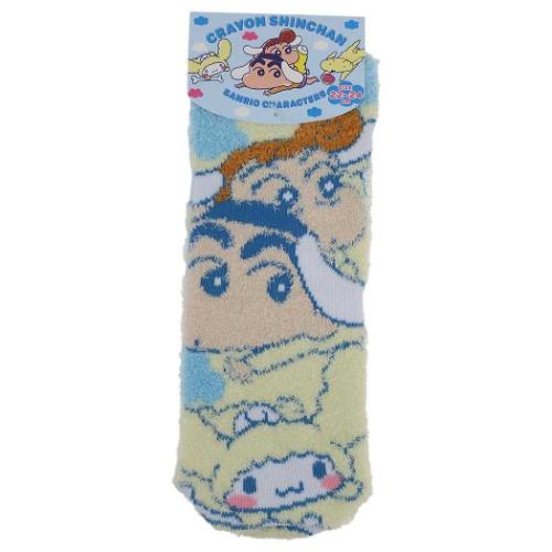 女性用防寒靴下 クレヨンしんちゃん シナモロール もこもこソックス レディース ビッグアイコン ジェイズプランニング ウォーマー雑貨 防寒用品 メール便可 マシュマロポップ画像