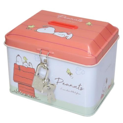 楽天市場】スヌーピー 貯金箱 カギ付き缶バンク のんびりドッグハウス