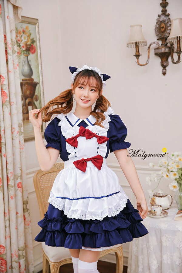 マーケティング コスプレ メイド メイド服 エプロン ハロウィン 高級 セクシー 可愛い 大きいサイズ ネイビー 紺 女性 大人 レディース ワンピース コスチューム 可愛いコスプレ 受注オーダー カスタマイズ Rudegirl ルードガール Batesmartin Com