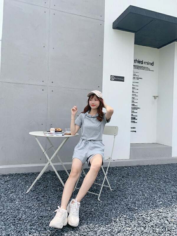 超ポイント祭 期間限定 ルームウェア 外出 レディース かわいい 上下セット 半袖 グレー 部屋着 ショートパンツ パーカー 春 夏 春夏 無地 シンプル コーデ コーディネート セクシー 大人 女性 ファッション Rudegirl ルードガール Cmdb Md