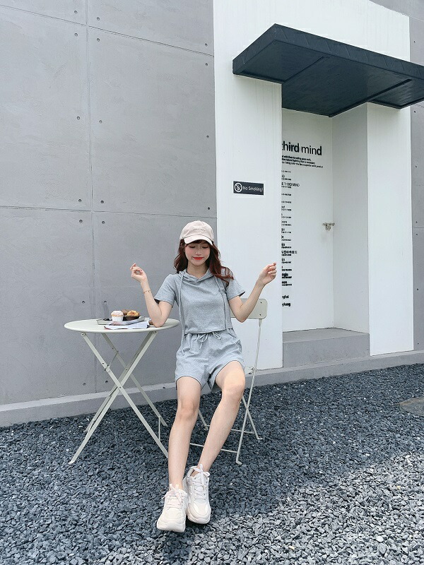 超ポイント祭 期間限定 ルームウェア 外出 レディース かわいい 上下セット 半袖 グレー 部屋着 ショートパンツ パーカー 春 夏 春夏 無地 シンプル コーデ コーディネート セクシー 大人 女性 ファッション Rudegirl ルードガール Cmdb Md