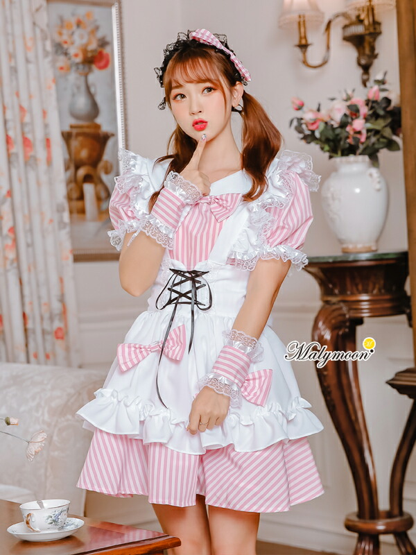 完成品 高級 メイド服 メイド セクシー 可愛い かわいい 大きいサイズ 小さいサイズ ピンク 女性 大人 レディース ワンピース 衣装 仮装 コスチューム 可愛いコスプレ レースアップ リボン ストライプ オーダーメイド 受注オーダー カスタマイズ Chandigarhdaily Com