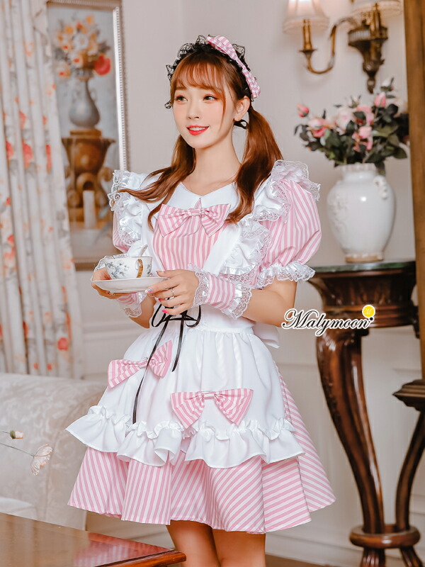 完成品 高級 メイド服 メイド セクシー 可愛い かわいい 大きいサイズ 小さいサイズ ピンク 女性 大人 レディース ワンピース 衣装 仮装 コスチューム 可愛いコスプレ レースアップ リボン ストライプ オーダーメイド 受注オーダー カスタマイズ Chandigarhdaily Com