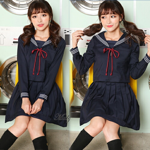 【取り寄せ】コスプレ 制服 女子高生 仮装 ネイビー 長袖 清楚 コスプレ 衣装 コスチューム 可愛い セクシー セーラー服 女子高生 セーラー ミニスカ 余興 ハロウィン なんちゃって制服 JK かわいい【9001】