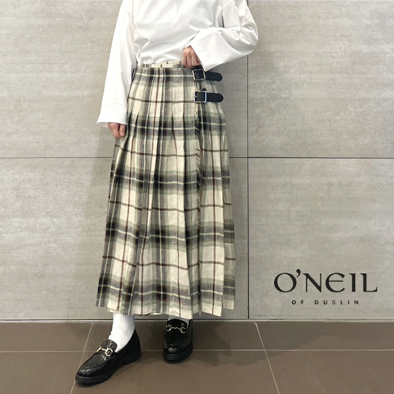 O\u0027NEIL OF DUBLIN オニールオブダブリン  アイリッシュリネン 置き目酉の方角 プリーツラップスカート IRISH LINEN LOW WAIST PLEATS WRAP SKIRT NOD0901【RCP】[sang]