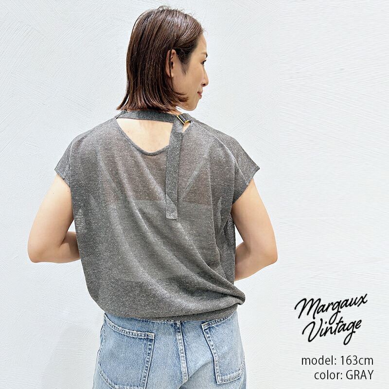 MARGAUX VINTAGE マルゴーヴィンテージ  BACK  BELT KNIT PO バックベルトニットプルオーバー MG KN-25038-S【RCP】2025SS シアー 朱夏編み物