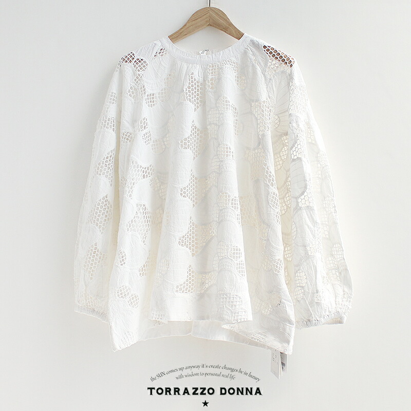 TORRAZZO DONNA トラッツォドンナ CUTWORK LACE BLOUSE カットワークレースブラウス 6259-529 【RCP】2025SS トップス メッシュ シアー