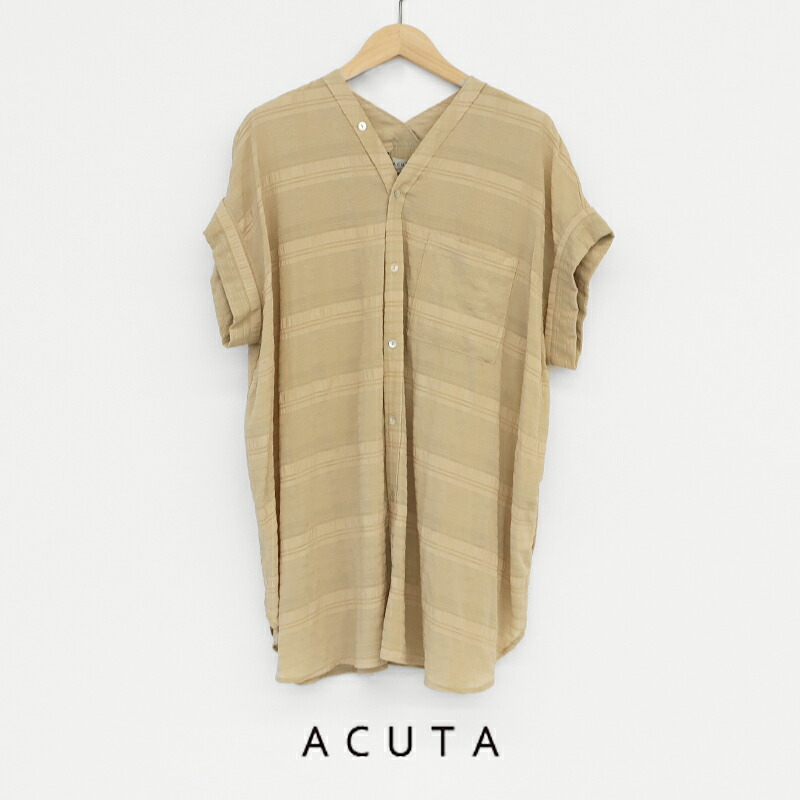 \Calne to Calera SALE/【20%OFF】ACUTA×MMN【別注アイテム】アクータ カラーレス半袖チェックシャツ 10013912-B【RCP】2026SS トップス ブラウス Vネック|Mmn エムエムエヌ