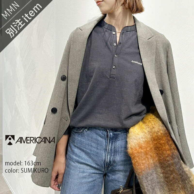 AMERICANA×MMN【別注品目】  アメリカーナ  ヘンリーネックカットソー ASO-833 GB【RCP】2025AW トップス 刺しゅう