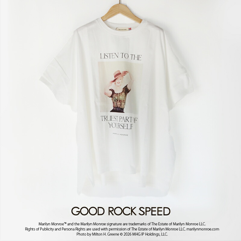 GOOD ROCK SPEED 好ましい鍵を掛ける素早さ MARILYN MONROE / マリリン・モンロー / 写真絵刷り上げるプルオーバー 26MRM006W 【RCP】2026SS トップス 刷り上げるT
