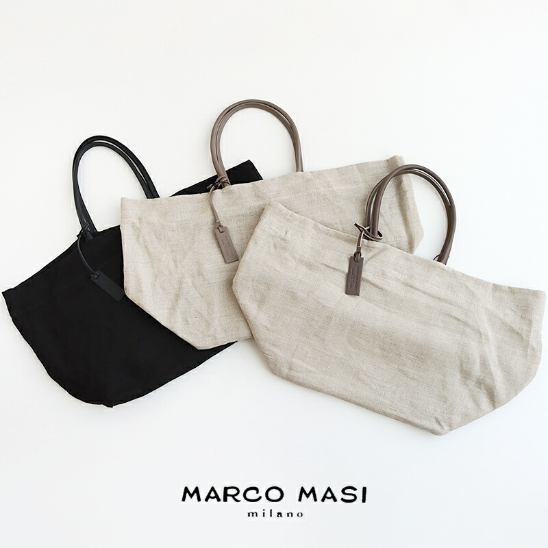 MARCO MASI マルコマージ リネントートバッグ 3601【RCP】2026SS 鞄 麻 大電気容量 NAT×TAUPE-NERO×NERO