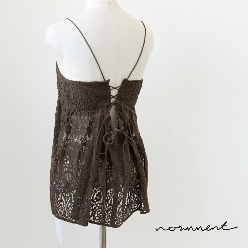 \Calne to Calera SALE/【20%OFF】normment ノーメント LACE UP CAMI BLOUSE バックレースアップキャミブラウス S26P-2264【RCP】2026SS ボタニカルレース|Mmn エムエムエヌ