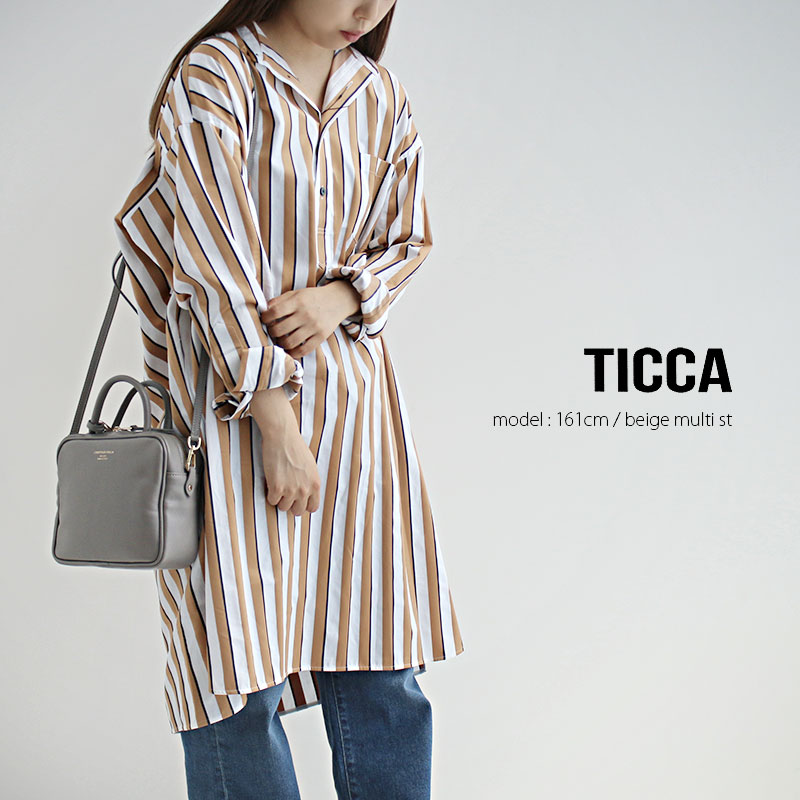 人気の TICCA×MMN ティッカ ノーカラースクエアビッグロングシャツプル