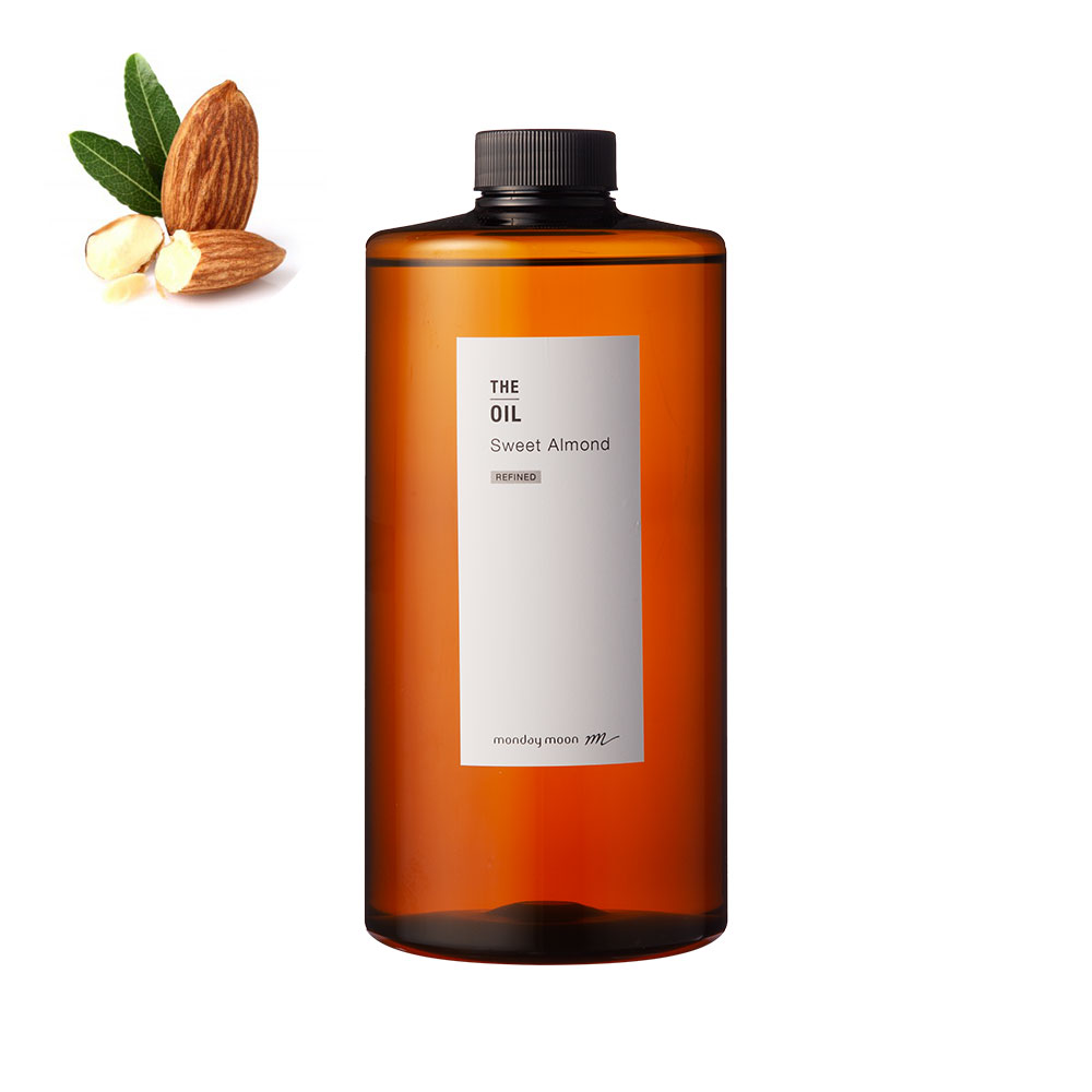 スイートアーモンドオイル・精製／1000ml （クリア・Refined）100% 無添加 植物性 乾燥肌 保湿 手作り コスメ 手づくり 化粧品 髪 ヘアオイル フェイス ボディ キャリアオイル 毛穴ケア テレビで紹介 ハンド ネイルケア｜マンデイムーンコスメ公式