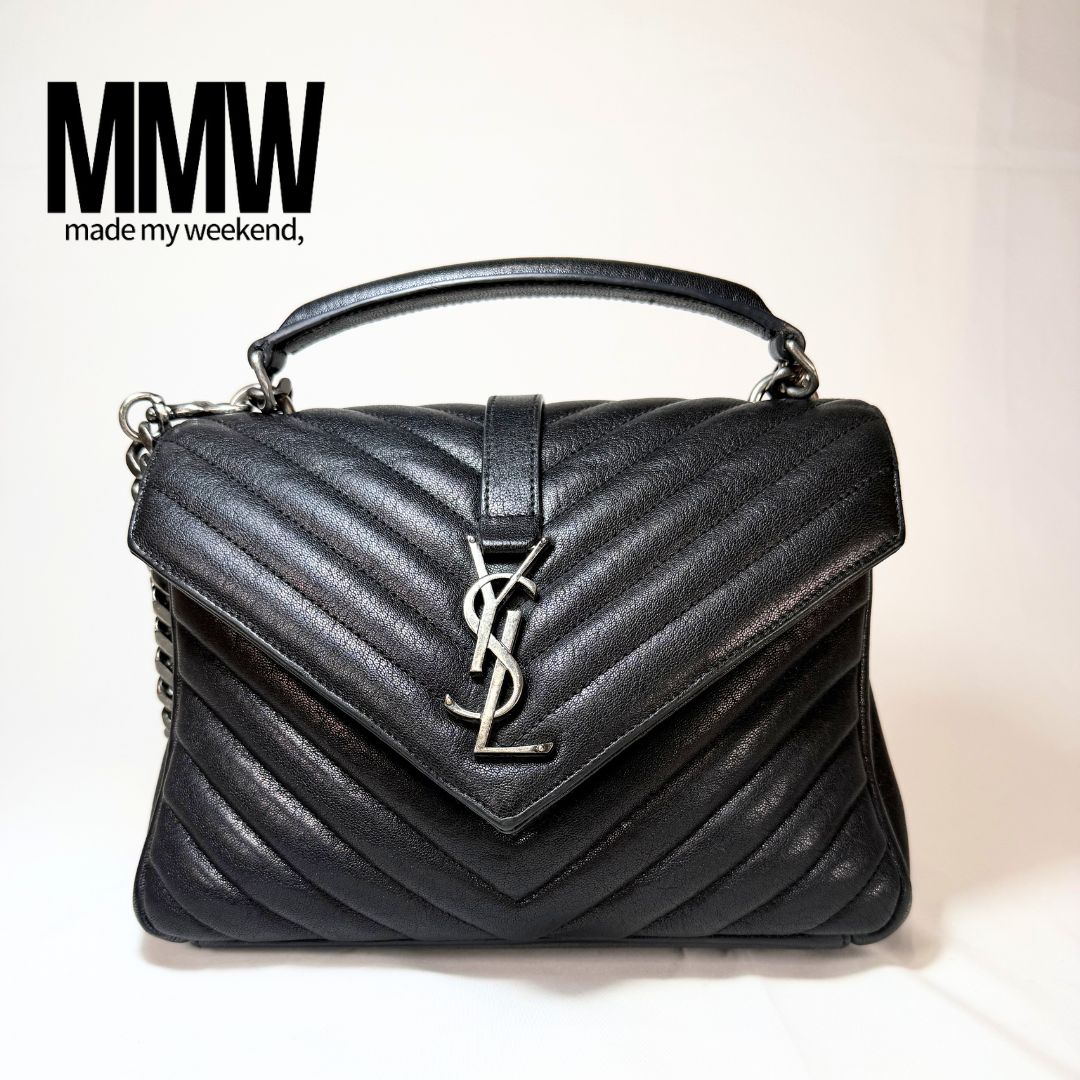 【美品】 サンローラン ショルダーバッグ カレッジ ミディアム 2WAY モノグラム YSL レザー ブラック 黒 シルバー金具 SAINT LAURENT | ブランドバッグ バック 美品 ギフト プレゼント レディース ハンドバッグ チェーン クロスボディ 希少|MMW店