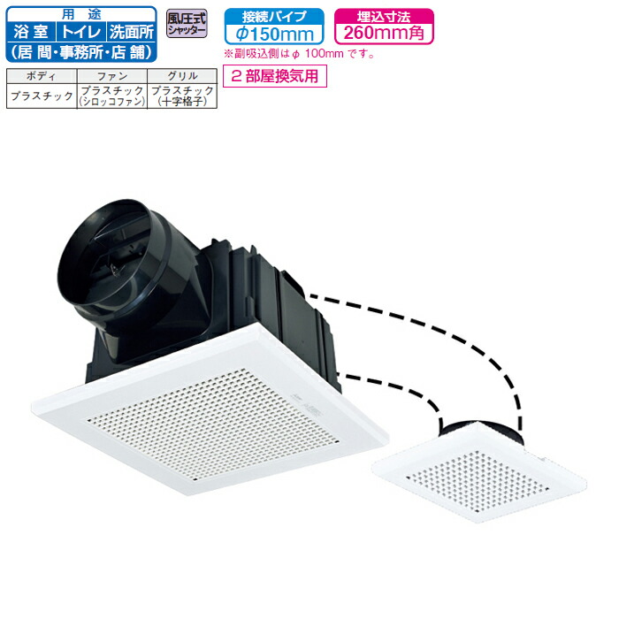 未開封 三菱電機 天井埋込形換気扇 2部屋用低騒音形 VD-15ZFC14 VD-15ZFC14 天井埋込形換気扇 2部屋用低騒音形 1台 三菱電機