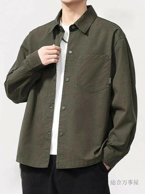 アウトドア 通学 ボタンダウン 快適 春秋冬 紳士服 シャツジャケット 無地 通勤 アウトドア 開襟シャツ アウター 長袖 トップス 体型カバー ファッション カジュアルシャツ 襟付きシャツ メンズ 男性着 コットン ジャケット - 商品メイン画像