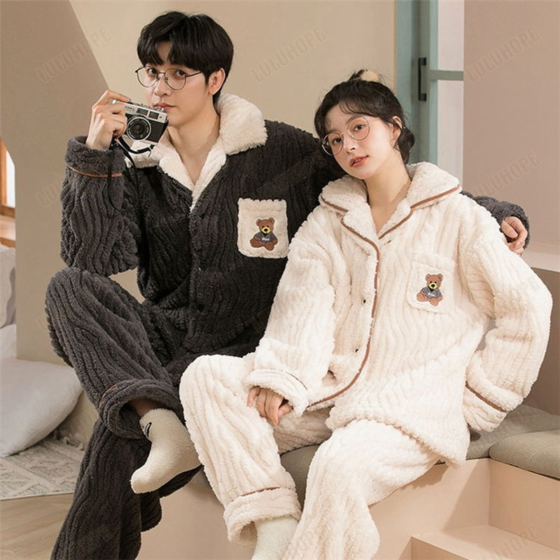 ペアパジャマ もこもこ 可愛い メンズ 寝巻き ルームウエア パジャマ ナイトウェア レディース 部屋着 ペアお揃い クマ柄 あったか 着る毛布 カップル 可愛い 結婚祝い 暖かい フランネル 冬 韓国 パンツセット｜MN商店
