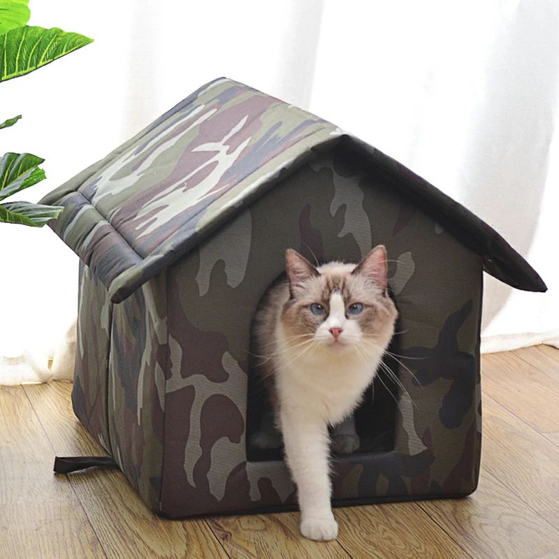 猫 猫ベッド 犬小屋 猫ハウス 野良犬 猫 犬ハウス クッション付き 小型犬 ベッド 迷彩 ペットベッド ペット 45*40*45cm 犬 ベッド 野良猫 ハウス 防雨 ハウス 屋外 犬ベッド L ハウス