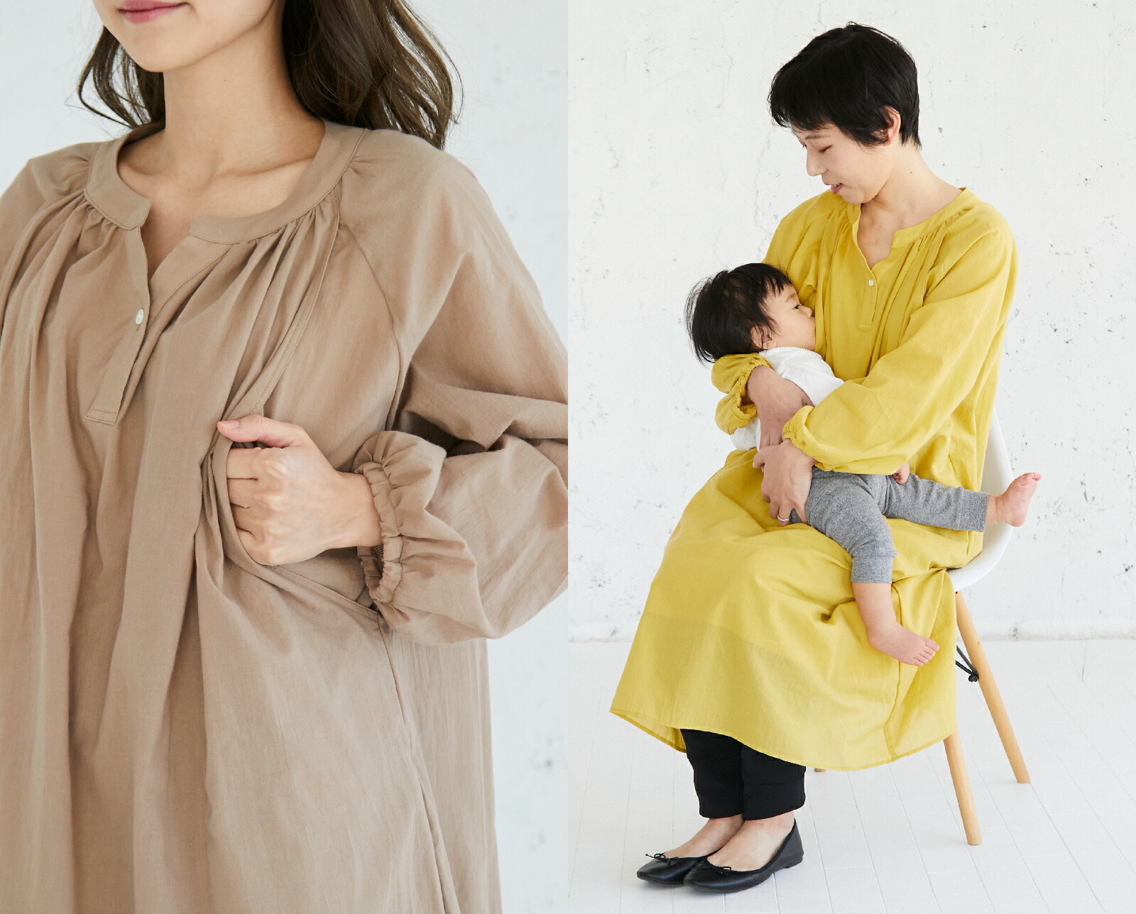 授乳服マタニティ服セットワンピカフタンワンピース《モーハウス授乳服マタニティウェアワンピース半袖コットン100%綿100%サイドスリットタイプ授乳口洗濯機OK日本製春夏産前産後》