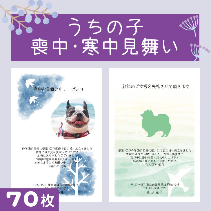 【 マラソン中は尖んがり５倍】うちの子 弔意刷り上げる 寒中顔出し 【 70枚 】 メモリアル 活動写真 写真絵 分かりやすい 格好のいい 愛くるしい 寒中お顔出し ご御挨拶 御挨拶状グッズ 事あたらしい 安あがり 早め 愛玩動物 犬 猫 愛犬 愛猫 梟 梟 鳥 小毛の荒物 蜥蜴 蝦 うさぎ 封筒・私製はがき・レター用品-手帳・ノート・紙製品