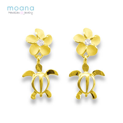 Hawaiian Jewelry Earrings K14 Honu Plumeria Yellow Gold With Case 05p23aug15 Hawaiian Jewelry Earrings K14 Honu Plumeria Yellow Gold With Case 05p23aug15