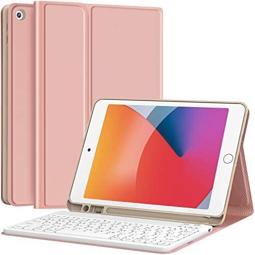 高級感 Ipad 10 2 キーボード ケース 第8世代 第7世代対応ipad7 Ipad8 19 モデル アイパッド 10 2 インチ Bluetooth ワイヤレス キーボードカバー スタンド機能付き 多角度調整 スマートスリープipadケース 脱着式 傷つけ防止 Ipad 10 2 第8世代 第7世代 ローズw